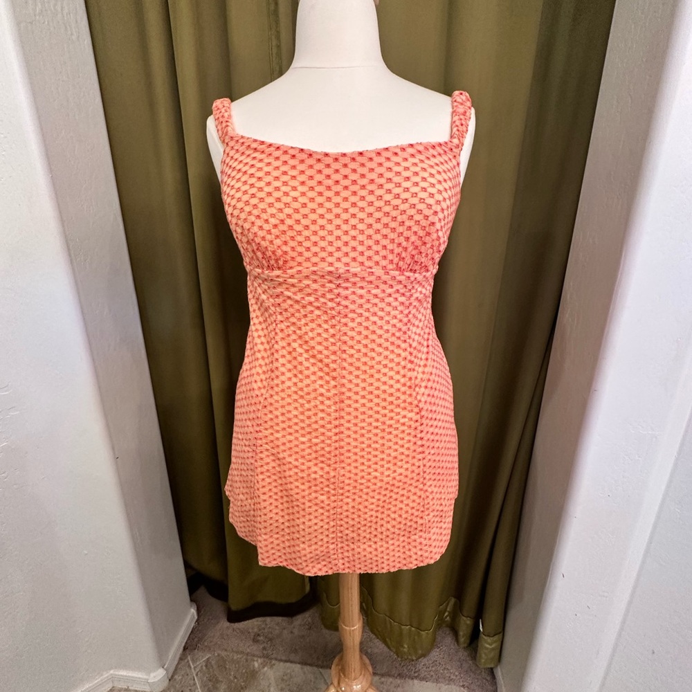 70s Retro Coral Sleeveless Dress
